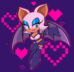 Size: 2048x2001 | Tagged: safe, artist:erisawa, rouge the bat, heart, pixels, solo