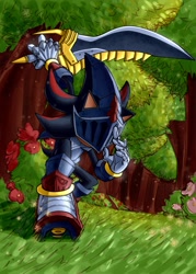 Size: 1463x2048 | Tagged: safe, artist:tighesam, shadow the hedgehog, forest, sir lancelot, sword