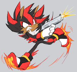 Size: 822x773 | Tagged: safe, artist:8xenon8, shadow the hedgehog, gun, running, shooting