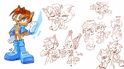 Size: 4096x2301 | Tagged: safe, artist:melodycler01, artist:melodyclerenes, antoine d'coolette, elias acorn, metal sally, miles "tails" prower, nicole the hololynx, sally acorn, sonic the hedgehog, gender swap, mecha sally, rally 4 sally, sally x sonic, sally's ringblader outfit