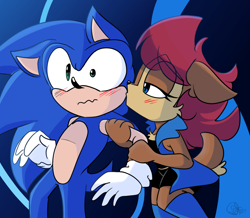 Size: 958x834 | Tagged: safe, artist:superhypersonic2000, sally acorn, sonic the hedgehog, kiss, sally x sonic, sally's ringblader outfit