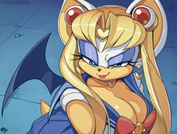 Size: 1800x1360 | Tagged: suggestive, artist:krokobyaka, rouge the bat, busty rouge, meme, redraw, sailor moon, solo