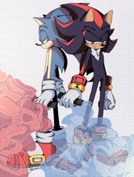 Size: 3095x4096 | Tagged: safe, artist:kjeevass, shadow the hedgehog, sonic the hedgehog, smoke