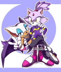 Size: 1082x1280 | Tagged: safe, artist:muzoka, blaze the cat, rouge the bat, eyeshadow, sonic riders