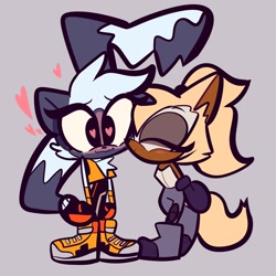 Size: 2000x2000 | Tagged: dead source, safe, artist:gooomys, tangle the lemur, whisper the wolf, duo, females only, heart eyes, kiss, lesbian, shipping, tangabetes, tangle x whisper, tangle's running suit, whispabetes