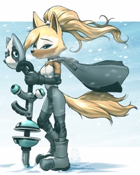 Size: 1900x2375 | Tagged: safe, artist:myke greywolf, whisper the wolf, diamond cutters mask, snow, wispon