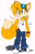 Size: 1429x2244 | Tagged: safe, artist:emperor zheng, miles "tails" prower, blue jeans, clothes, eye clipping through hair, eyebrow clipping through hair, frown, goggles, goggles on head, hand in pocket, jeans, male, simple background, solo, tank top, white background