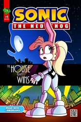 Size: 700x1047 | Tagged: safe, artist:rikdraws, bunnie rabbot, sonic the hedgehog, casino night zone