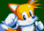 Size: 80x56 | Tagged: safe, miles "tails" prower, fox, black bands, black eyes, fist, green background, looking at viewer, pixel art, simple background, solo, sonic the hedgehog 3, sprite, two tails, white fur, white gloves, yellow fur