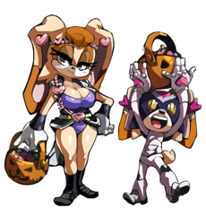 Size: 646x702 | Tagged: safe, artist:bittenhardly, cream the rabbit, vanilla the rabbit, costume, halloween, jack o'lantern, jojo's bizzare adventure