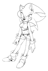 Size: 426x624 | Tagged: safe, artist:zenox-furry-man, sonic the hedgehog, gender swap, line art, simple background, solo, white background