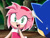 Size: 1000x750 | Tagged: safe, artist:y-firestar, amy rose, sonic the hedgehog, blue fur, dress, fake screenshot, green eyes, happy, mouth open, peach fur, pink fur, sonic riders, sonic x style, sparkling eyes, splash canyon, sunglasses, sweatdrop