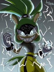 Size: 1244x1667 | Tagged: safe, artist:jsaudraws, surge the tenrec, electricity, featured image, grin, shining eyes, solo