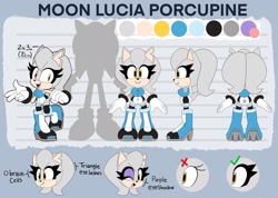 Size: 2048x1459 | Tagged: safe, artist:bloojojo, oc, oc:moon lucia porcupine, porcupine, character sheet, one fang