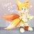 Size: 855x848 | Tagged: safe, artist:yangharmony, miles "tails" prower, abstract background, birthday, cute, lineless, no outlines, solo, sparkles, standing, text