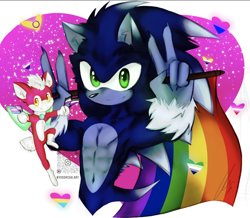 Size: 1644x1432 | Tagged: dead source, safe, artist:akarifalcon, chip, sonic the hedgehog, sonic unleashed, aromantic pride, asexual pride, bisexual pride, flag, gay pride, genderfluid pride, hearts, intersex pride, lesbian pride, nonbinary pride, pansexual pride, pride, trans pride, v sign, were form, werehog