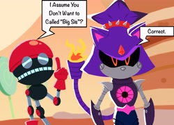 Size: 3904x2806 | Tagged: safe, artist:smax96068430, blaze the cat, orbot, dialogue, metal blaze