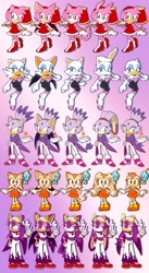 Size: 1494x2732 | Tagged: safe, artist:biko_pics, amy rose, blaze the cat, cream the rabbit, rouge the bat, wave the swallow, bat, bird, cat, hedgehog, rabbit, amy's halterneck dress, blaze's tailcoat, rouge's heart top, species swap