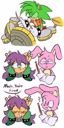 Size: 2048x4096 | Tagged: safe, artist:spinstellar, mach the rabbit, mina mongoose, dialogue, drums, manic the hedgehog