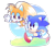 Size: 1260x1121 | Tagged: safe, artist:azulila, miles "tails" prower, sonic the hedgehog, clouds, daytime, duo, flying, grass, looking ahead, looking at them, looking offscreen, mouth open, open smile, outdoors, outline, running, smile, smiling at them, spinning tails, white outline
