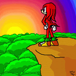 Size: 300x300 | Tagged: safe, artist:terrichance, knuckles the echidna, angel island, oekaki, sunset