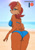 Size: 800x1132 | Tagged: suggestive, artist:prezer0, sally acorn, backlighting, beach, bikini, daytime, from behind, looking at viewer, looking back, looking back at viewer, outdoors, sand, solo, sun, water