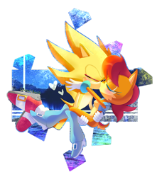 Size: 1920x2170 | Tagged: safe, artist:chunichichuni, sally acorn, sonic the hedgehog, super sonic, kiss, sally x sonic, super form