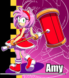 Size: 1067x1200 | Tagged: safe, artist:kojiro-brushard, amy rose, amy's halterneck dress, looking back, piko piko hammer