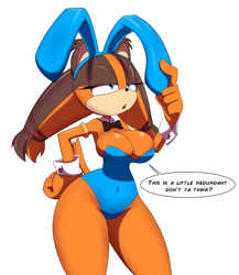 Size: 1040x1200 | Tagged: suggestive, artist:kojiro-brushard, sticks the badger, bootyfull sticks, bunny girl outfit, busty sticks, dialogue, sticks is not amused, unamused