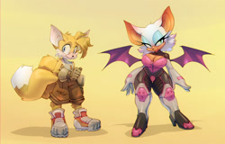 Size: 1432x916 | Tagged: safe, artist:bigdad, miles "tails" prower, rouge the bat, duo