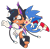 Size: 1280x1247 | Tagged: safe, artist:hearttheglaceon, nicole the hololynx, sonic the hedgehog, duo, hugging from behind, simple background, surprise hug, transparent background