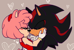 Size: 1280x871 | Tagged: safe, artist:lilredgummie, amy rose, shadow the hedgehog, blushing, kiss, shadamy, shipping, straight