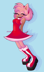 Size: 892x1441 | Tagged: safe, artist:kaissiah, amy rose, amy's halterneck dress, happy, solo