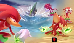 Size: 2236x1306 | Tagged: safe, knuckles the echidna, beach, emerald radar, featured image, kneeling, master emerald, master emerald shard