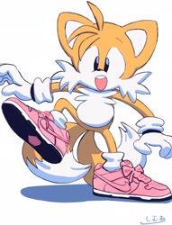 Size: 1564x2048 | Tagged: safe, artist:sima3659, miles "tails" prower, pink shoes, solo, standing on one leg