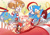 Size: 2520x1786 | Tagged: safe, artist:jeffrey p, knuckles the echidna, mighty the armadillo, miles "tails" prower, ray the flying squirrel, sonic the hedgehog, sonic mania, abstract background, dust clouds, flying, group, running, sonic mania plus, spinout, v sign