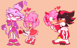 Size: 1045x655 | Tagged: safe, artist:fizzydrynx, amy rose, amy x blaze, amy x shadow, bisexual, cute, flower, lesbian, rose, shipping, straight