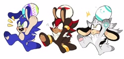 Size: 2888x1384 | Tagged: safe, artist:dirtyteethkoi, artist:dirtyteeths, shadow the hedgehog, silver the hedgehog, sonic the hedgehog, rabbit, barefoot, easter, easter egg, species swap, trio