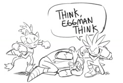 Size: 1179x798 | Tagged: safe, artist:giugabs, blaze the cat, eggman nega, silver the hedgehog, cat, hedgehog, human, meme, think mark think