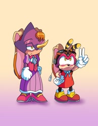 Size: 1200x1547 | Tagged: safe, charmy bee, cream the rabbit, espio the chameleon, vanilla the rabbit, 30 days sonic, cosplay, espio has a bad time