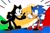 Size: 2048x1348 | Tagged: safe, artist:boiled walrus, sonic the hedgehog, crossover, felix the cat, looking at each other