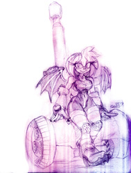 Size: 756x1000 | Tagged: safe, artist:snao, amy rose, impossibly large hammer, penwork, piko piko hammer, rouge's heart top, simple background, solo, white background