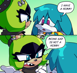 Size: 640x614 | Tagged: safe, artist:killukaela, kit the fennec, surge the tenrec, blushing, dialogue, featured image