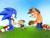 Size: 2048x1536 | Tagged: safe, artist:idalyaoisonic1344, sonic the hedgehog, oc, oc:carly bandihog, hedgehog, hybrid, bandana, bandicoot, bandihog, crash bandicoot, crossover, fankid, father and daughter, fingerless gloves, gay, grass, looking at them, magical gay spawn, parent and child, parent:crash, parent:sonic, parents:soncrash