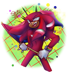 Size: 753x826 | Tagged: safe, artist:deviantshaye, knuckles the echidna, abrosexual pride, abstract background, bisexual pride, bracelet, cupioromantic pride, fangs, flag, pride, progress pride, wristband