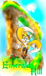 Size: 1234x2048 | Tagged: safe, artist:twisted-wind, miles "tails" prower, oc, oc:twisted tails, 2012, emerald hill, flying, gender swap, goggles, loop, solo, spinning tails