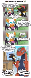 Size: 1650x4096 | Tagged: safe, artist:nicolasgravelqc, biolizard, rouge the bat, shadow the hedgehog, comic, dialogue, panels, robot, trio