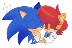 Size: 2510x1686 | Tagged: safe, artist:luckyclau, sally acorn, sonic the hedgehog, duo, sally x sonic, shipping, straight