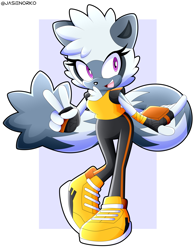 Size: 3593x4576 | Tagged: safe, artist:jasienorko, tangle the lemur, looking offscreen, solo, v sign