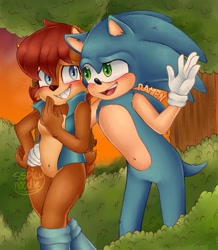 Size: 1254x1436 | Tagged: safe, artist:sspicynoodless, sally acorn, sonic the hedgehog, duo, sally x sonic, shipping, straight